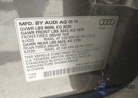2018 Audi Q7 3.0T Premium z USA, uszkodzony, nr VIN WA1LAAF76JD053651